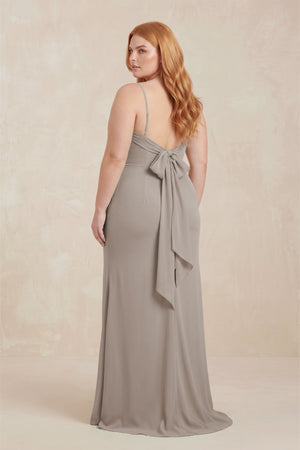 Frost Cowl Neck Sheath Chiffon Bridesmaid Dress with Corset (2)  [sizeplus] | KISSBRIDAL