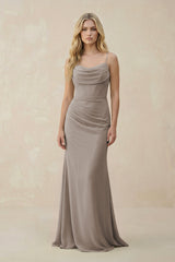 Frost Cowl Neck Sheath Chiffon Bridesmaid Dress with Corset | KISSBRIDAL