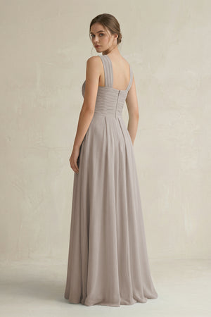 Frost Cross Halter Chiffon A-Line Pleated Bridesmaid Dress (2) | KISSBRIDAL