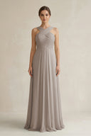 Frost Cross Halter Chiffon A-Line Pleated Bridesmaid Dress | KISSBRIDAL