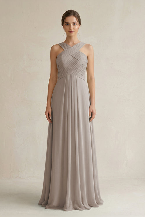 Frost Cross Halter Chiffon A-Line Pleated Bridesmaid Dress | KISSBRIDAL
