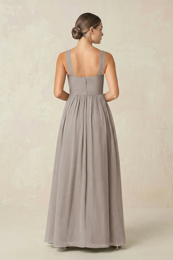 Frost Cross Halter Neck Chiffon A-Line Bridesmaid Dress With Slit (2) | KISSBRIDAL