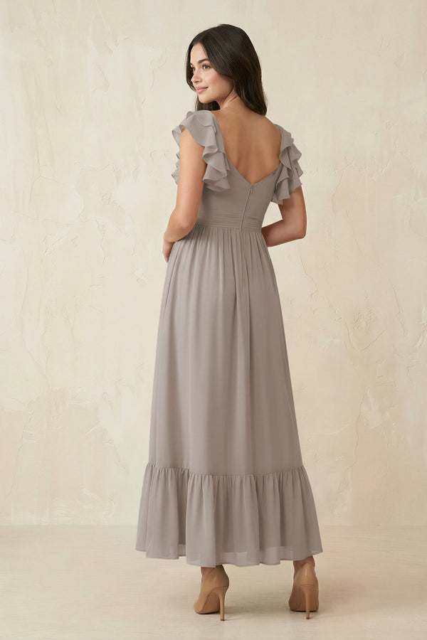 Frost Flutter Sleeve Sweetheart A-Line Chiffon Bridesmaid Dress (2) | KISSBRIDAL