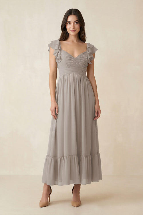 Frost Flutter Sleeve Sweetheart A-Line Chiffon Bridesmaid Dress | KISSBRIDAL