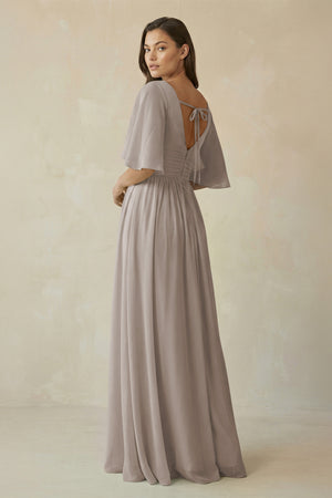 Frost Half Sleeve V-Neck A-Line Chiffon Bridesmaid Gown (2) | KISSBRIDAL