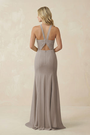 Frost Halter Chiffon Mermaid Ruched Bridesmaid Dress (2) | KISSBRIDAL