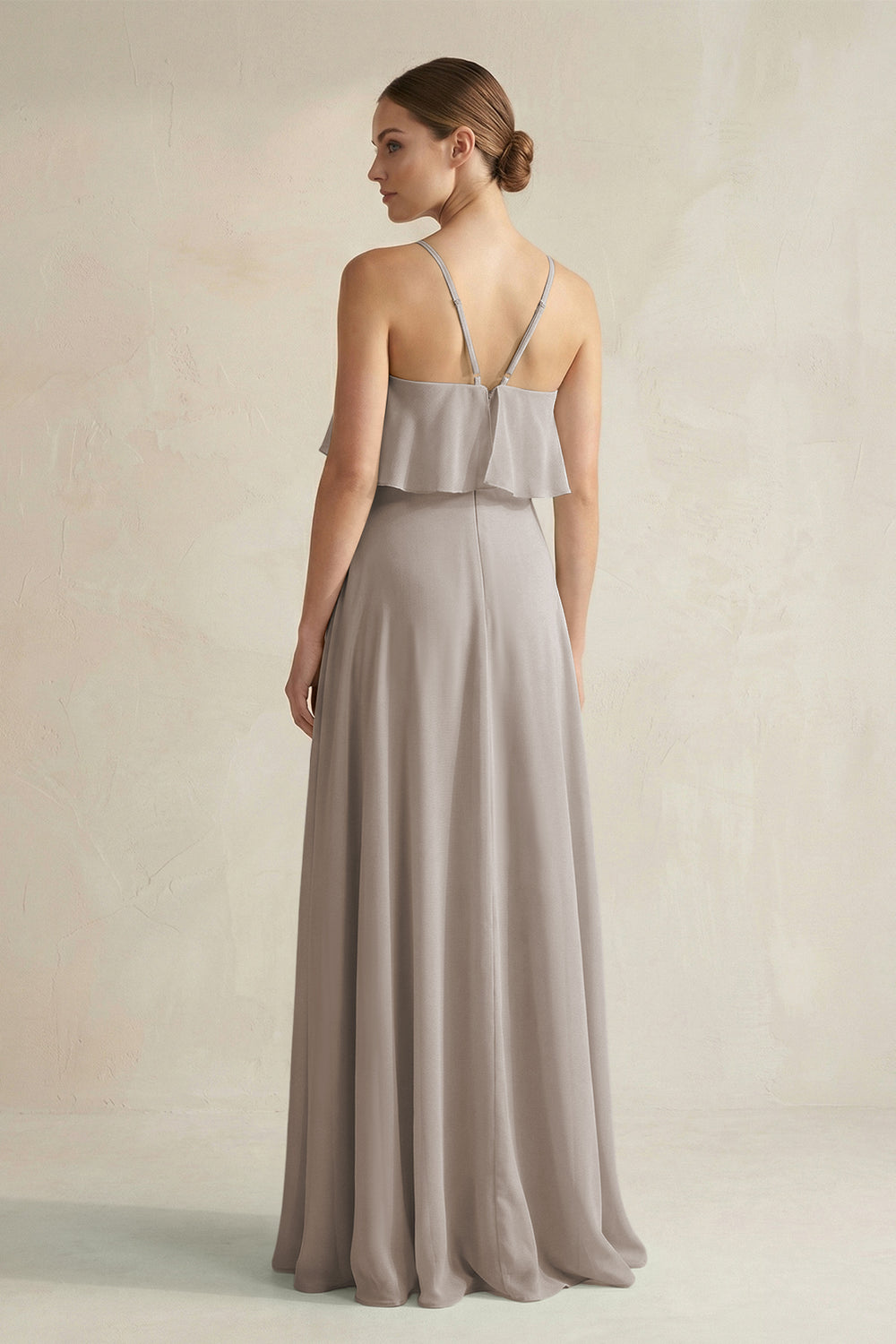 Halter Neck A-Line Chiffon Bridesmaid Dress with Keyhole in Frost