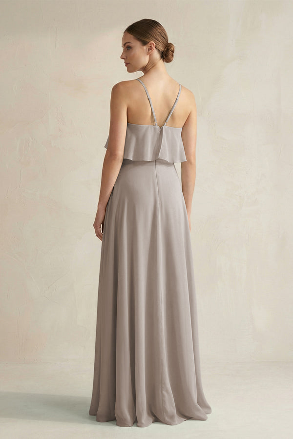 Frost Halter Neck A-Line Chiffon Bridesmaid Dress with Keyhole (2) | KISSBRIDAL