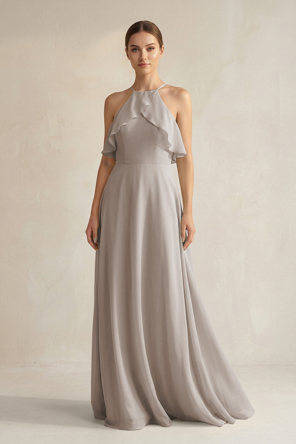 Halter Neck A-Line Chiffon Bridesmaid Dress with Keyhole in Frost
