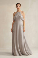 Frost Halter Neck A-Line Chiffon Bridesmaid Dress with Keyhole | KISSBRIDAL