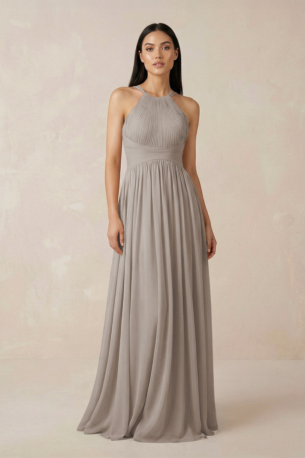 Halter Neck A-Line Chiffon Bridesmaid Dress in Frost