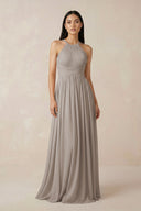 Frost Halter Neck A-Line Chiffon Bridesmaid Dress | KISSBRIDAL