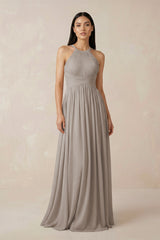 Frost Halter Neck A-Line Chiffon Bridesmaid Dress | KISSBRIDAL