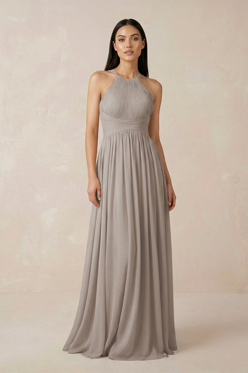 Frost Halter Neck A-Line Chiffon Bridesmaid Dress | KISSBRIDAL