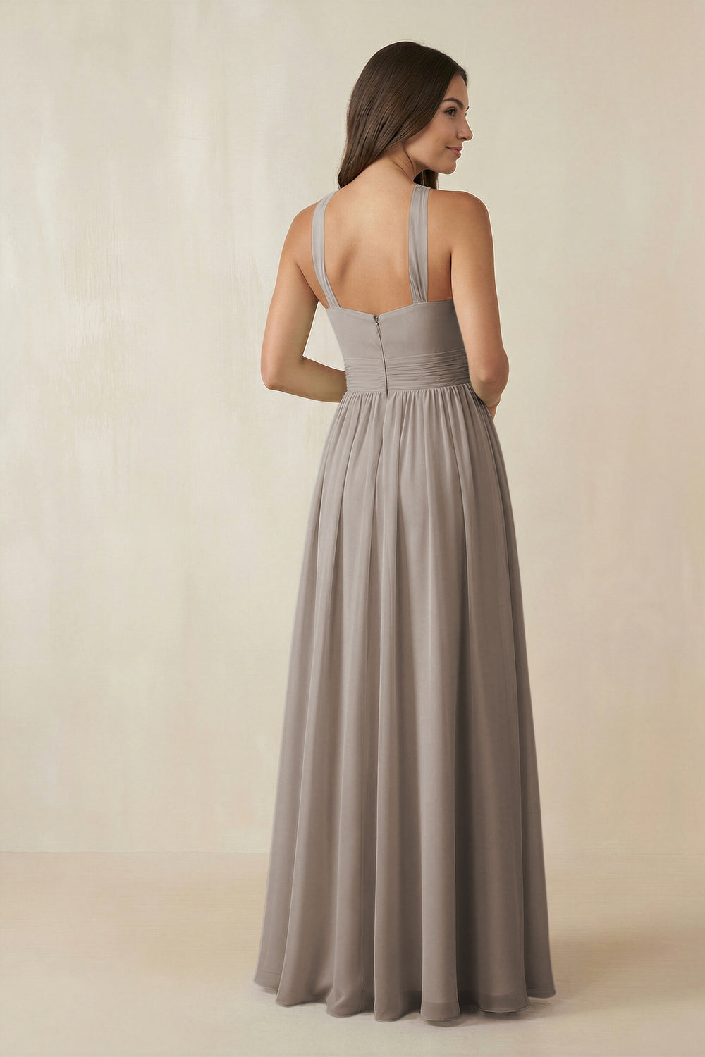 Halter Neck Ruched A-Line Chiffon Bridesmaid Dress in Frost
