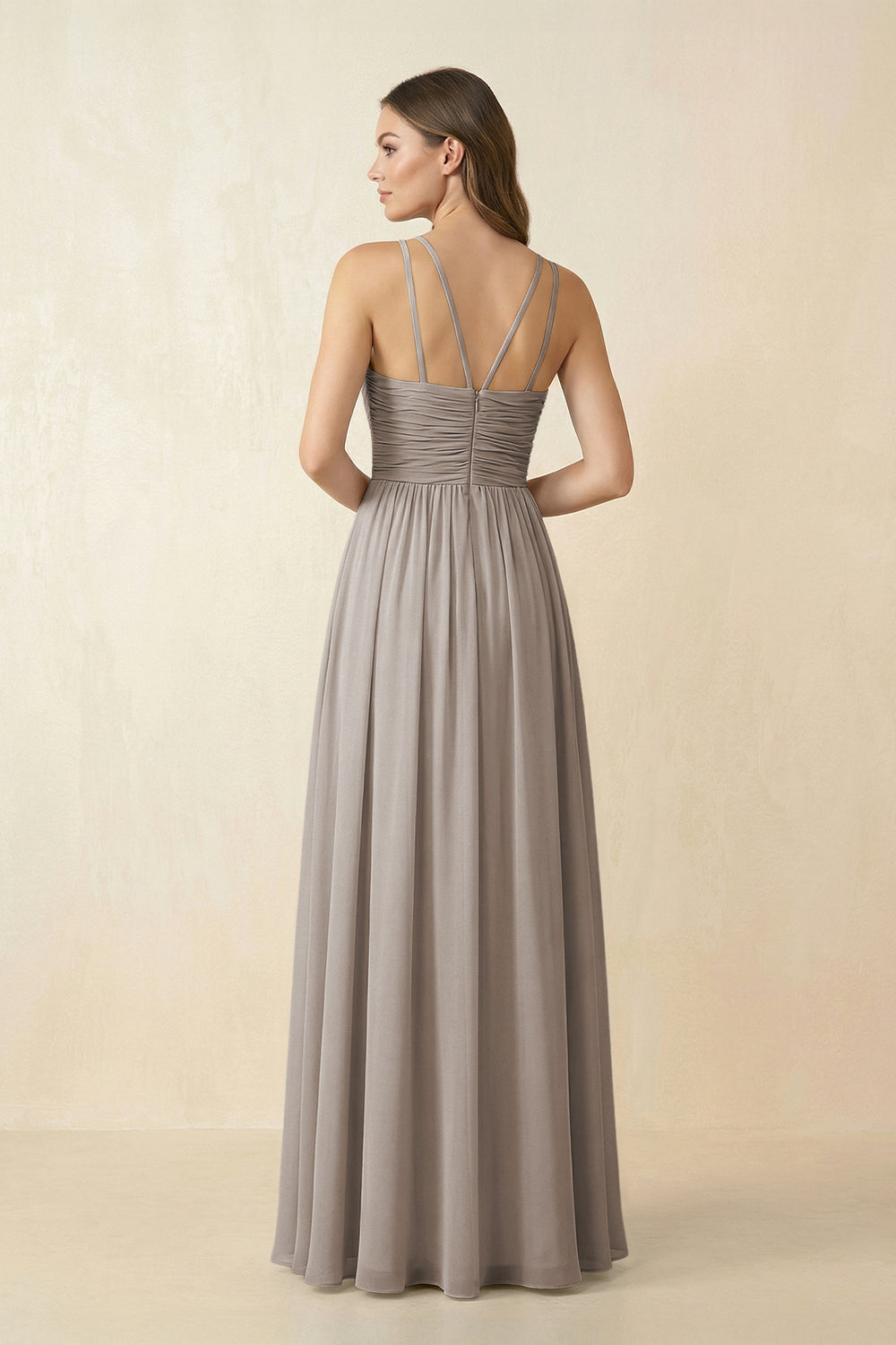 Halter Pleated A-Line Chiffon Bridesmaid Dress in Frost
