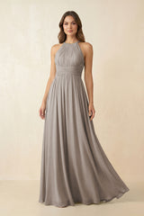 Frost Halter Pleated A-Line Chiffon Bridesmaid Dress | KISSBRIDAL