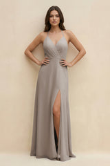 Frost Halter Sheath Long Chiffon Bridesmaid Dress | KISSBRIDAL