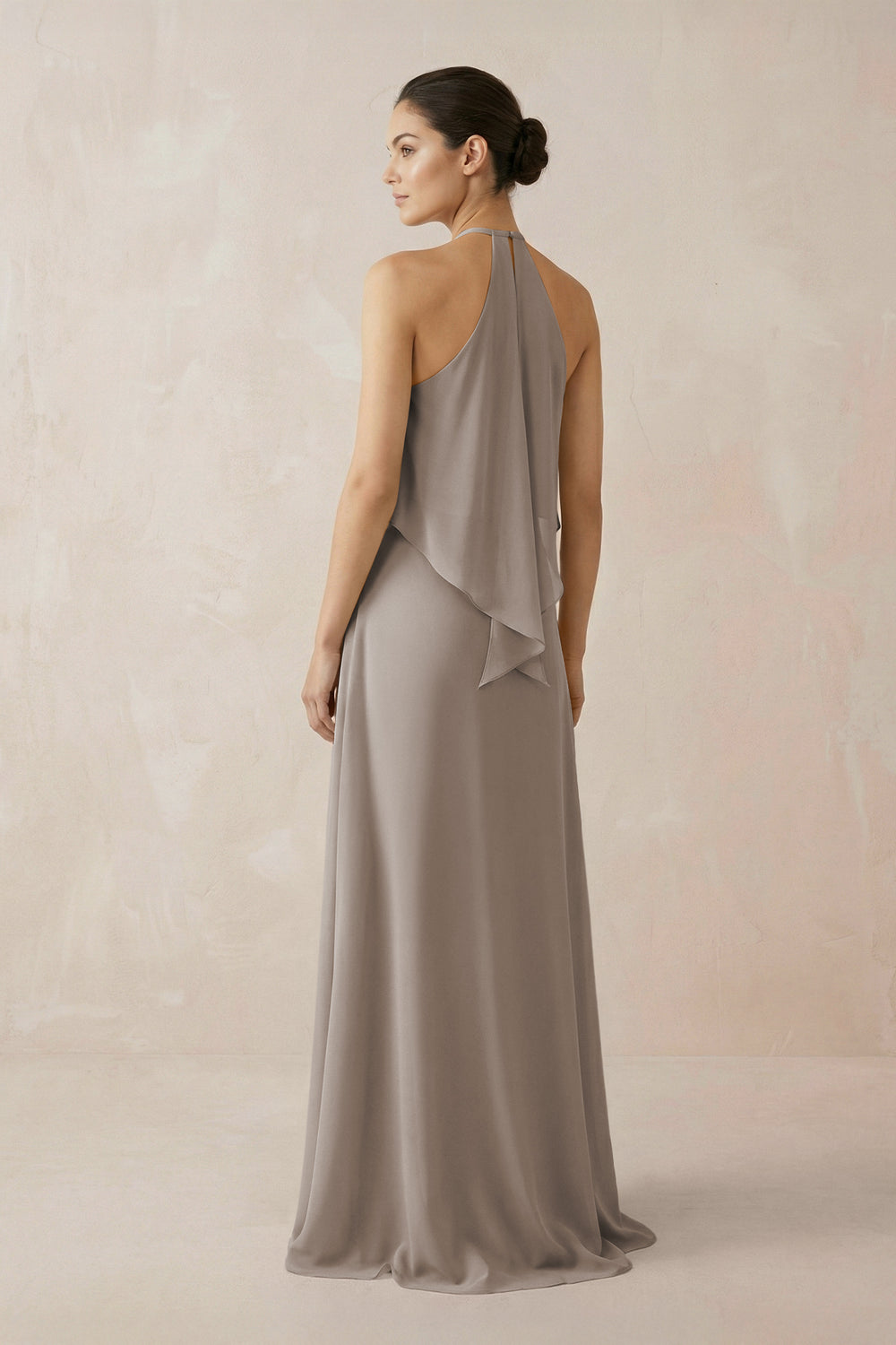 Halter Sheath Ruffled Chiffon Bridesmaid Dress in Frost