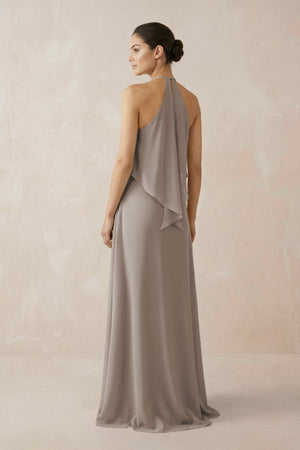 Frost Halter Sheath Ruffled Chiffon Bridesmaid Dress (2) | KISSBRIDAL