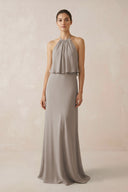 Frost Halter Sheath Ruffled Chiffon Bridesmaid Dress | KISSBRIDAL