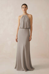 Frost Halter Sheath Ruffled Chiffon Bridesmaid Dress | KISSBRIDAL
