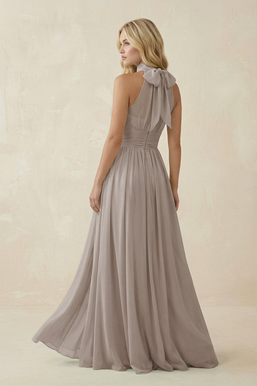 Illusion Halter A-Line Chiffon Bridesmaid Gown in Frost