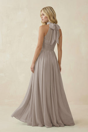 Frost Illusion Halter A-Line Chiffon Bridesmaid Gown (2) | KISSBRIDAL