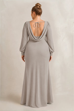 Frost Long Sleeve V-Neck Sheath Chiffon Bridesmaid Dress (2) [sizeplus] | KISSBRIDAL