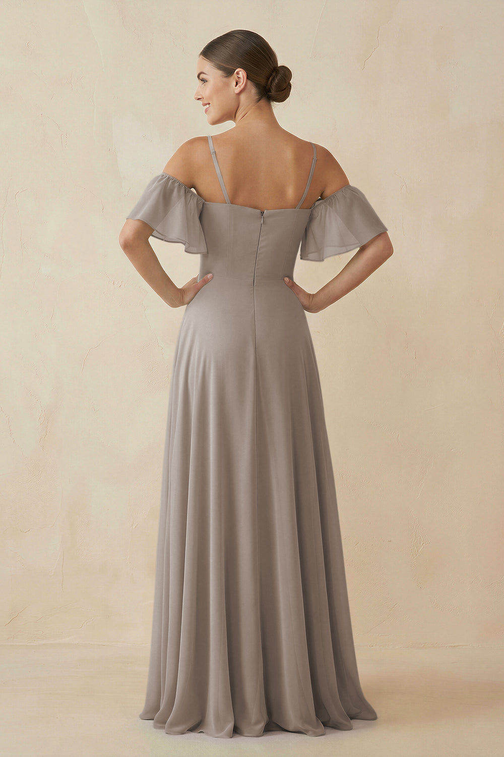 Off-the-Shoulder A-Line Chiffon Bridesmaid Dress in Frost