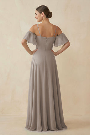 Frost Off-the-Shoulder A-Line Chiffon Bridesmaid Dress (2) | KISSBRIDAL