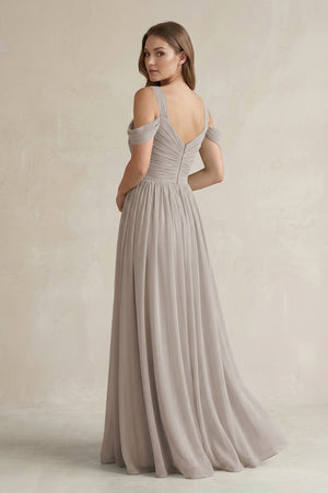Frost Off-the-Shoulder A-Line Chiffon Bridesmaid Dress With Slit (2) | KISSBRIDAL
