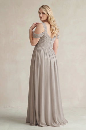Frost Off-the-Shoulder A-Line Chiffon Bridesmaid Dress With Slit (2) [sizeplus] | KISSBRIDAL