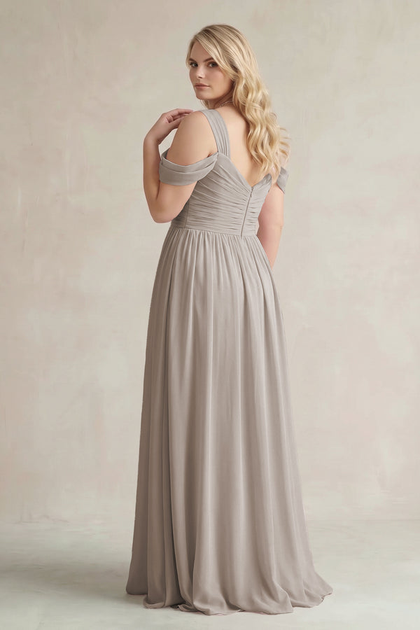 Frost Off-the-Shoulder A-Line Chiffon Bridesmaid Dress With Slit (2) [sizeplus] | KISSBRIDAL