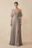 Frost Off-the-Shoulder A-Line Chiffon Bridesmaid Dress | KISSBRIDAL