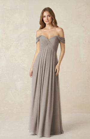 Frost Off-the-Shoulder A-Line Chiffon Pleated Bridesmaid Dress | KISSBRIDAL