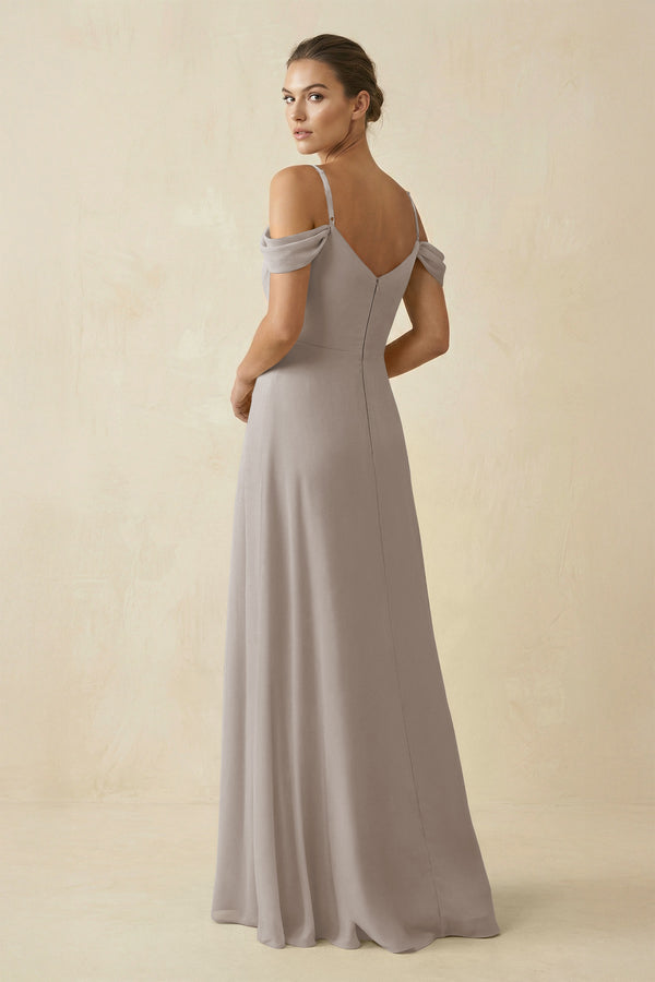 Frost Off-the-Shoulder A-Line Pleated Chiffon Bridesmaid Gown (2) | KISSBRIDAL