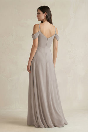 Frost Off-the-Shoulder Chiffon A-Line Bridesmaid Dress (2) | KISSBRIDAL