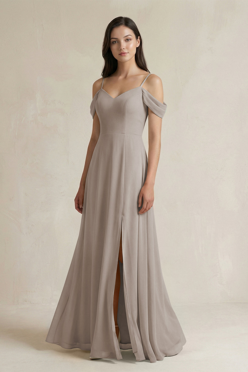 Off-the-Shoulder Chiffon A-Line Bridesmaid Dress in Frost