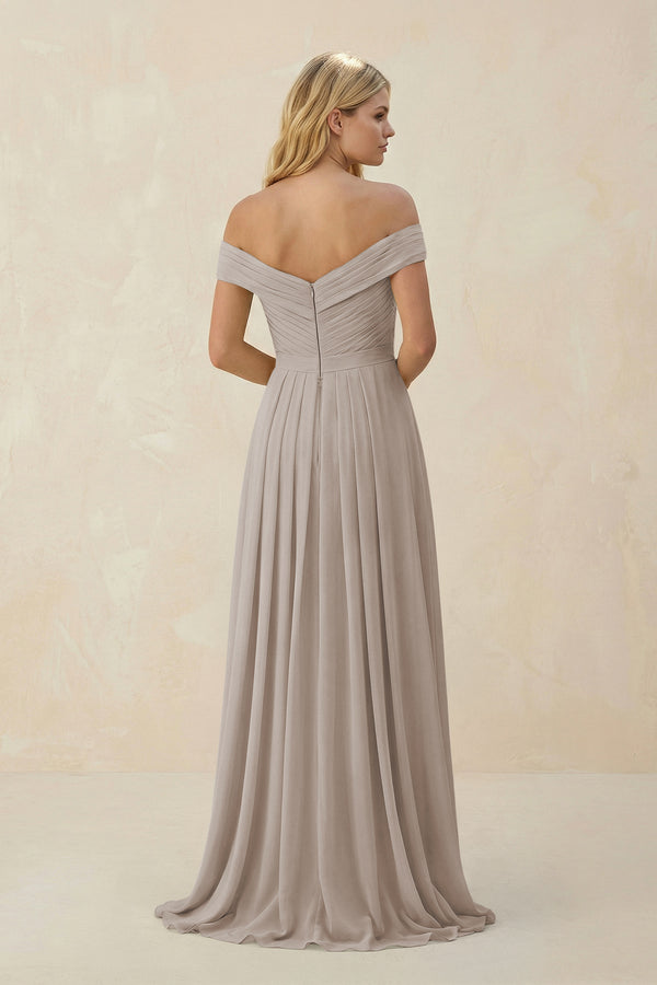 Frost Off-the-Shoulder Pleated A-Line Chiffon Bridesmaid Dress (2) | KISSBRIDAL