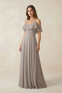 Frost Off-the-Shoulder Ruffled A-Line Chiffon Bridesmaid Dress | KISSBRIDAL