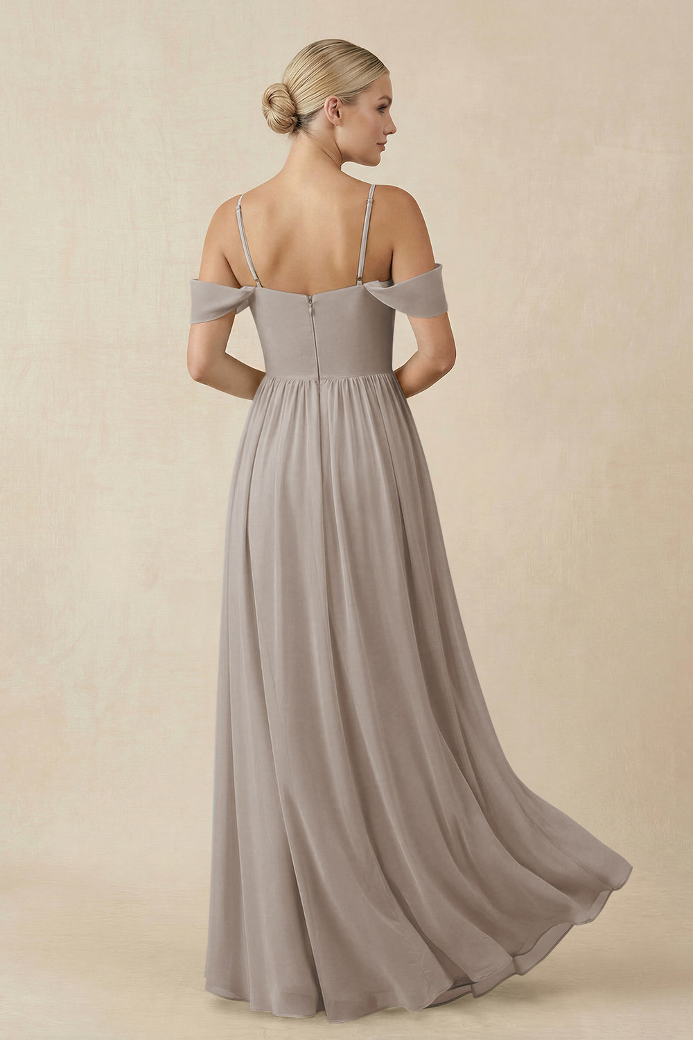 Off-the-Shoulder Sweetheart A-Line Chiffon Bridesmaid Dress in Frost