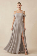 Frost Off-the-Shoulder Sweetheart A-Line Chiffon Bridesmaid Dress | KISSBRIDAL