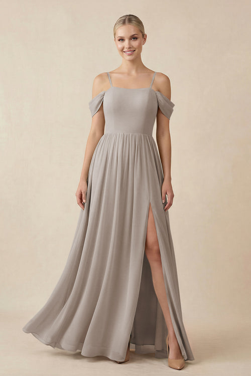 Frost Off-the-Shoulder Sweetheart A-Line Chiffon Bridesmaid Dress | KISSBRIDAL