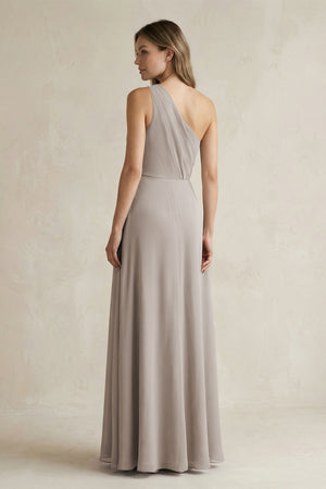 Frost One-Shoulder Chiffon A-Line Bridesmaid Dress With Slit (2) | KISSBRIDAL