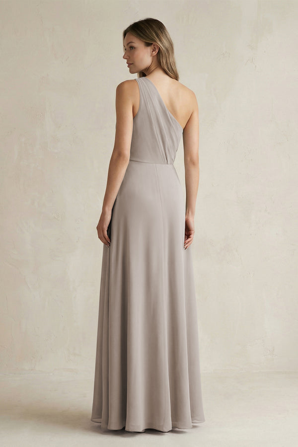 Frost One-Shoulder Chiffon A-Line Bridesmaid Dress With Slit (2) | KISSBRIDAL