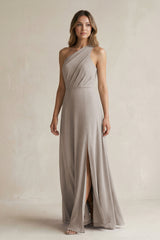 Frost One-Shoulder Chiffon A-Line Bridesmaid Dress With Slit | KISSBRIDAL
