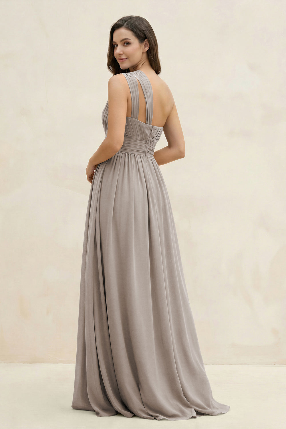 One-Shoulder Pleated A-Line Chiffon Bridesmaid Dress in Frost