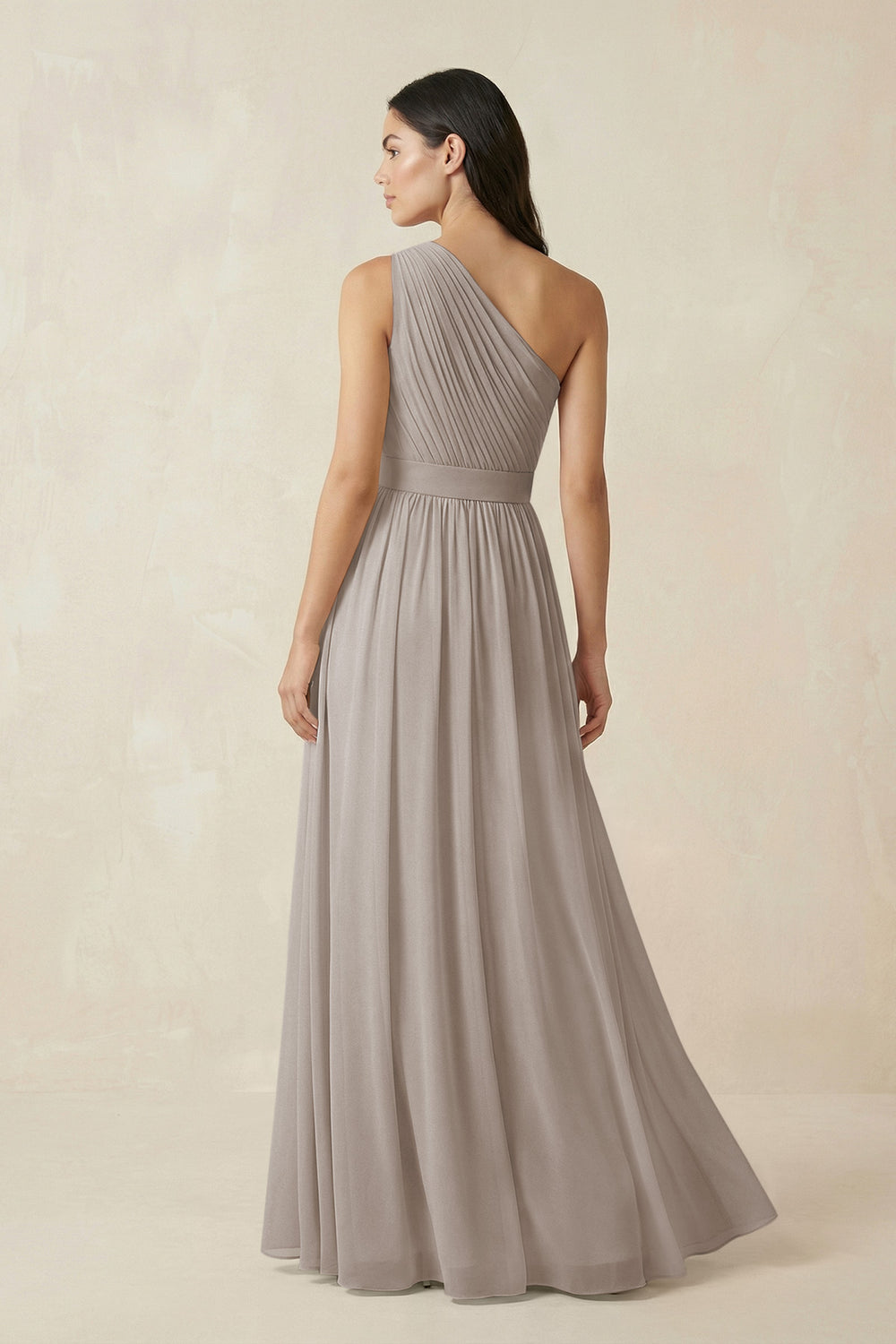 One-Shoulder Pleated Chiffon Bridesmaid Gown in Frost