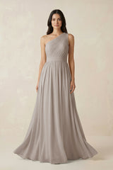 Frost One-Shoulder Pleated Chiffon Bridesmaid Gown | KISSBRIDAL